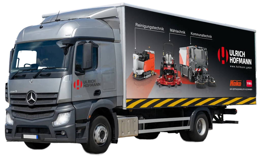 Lkw der Ulrich Hofmann GmbH für die Lieferung der Maschinen